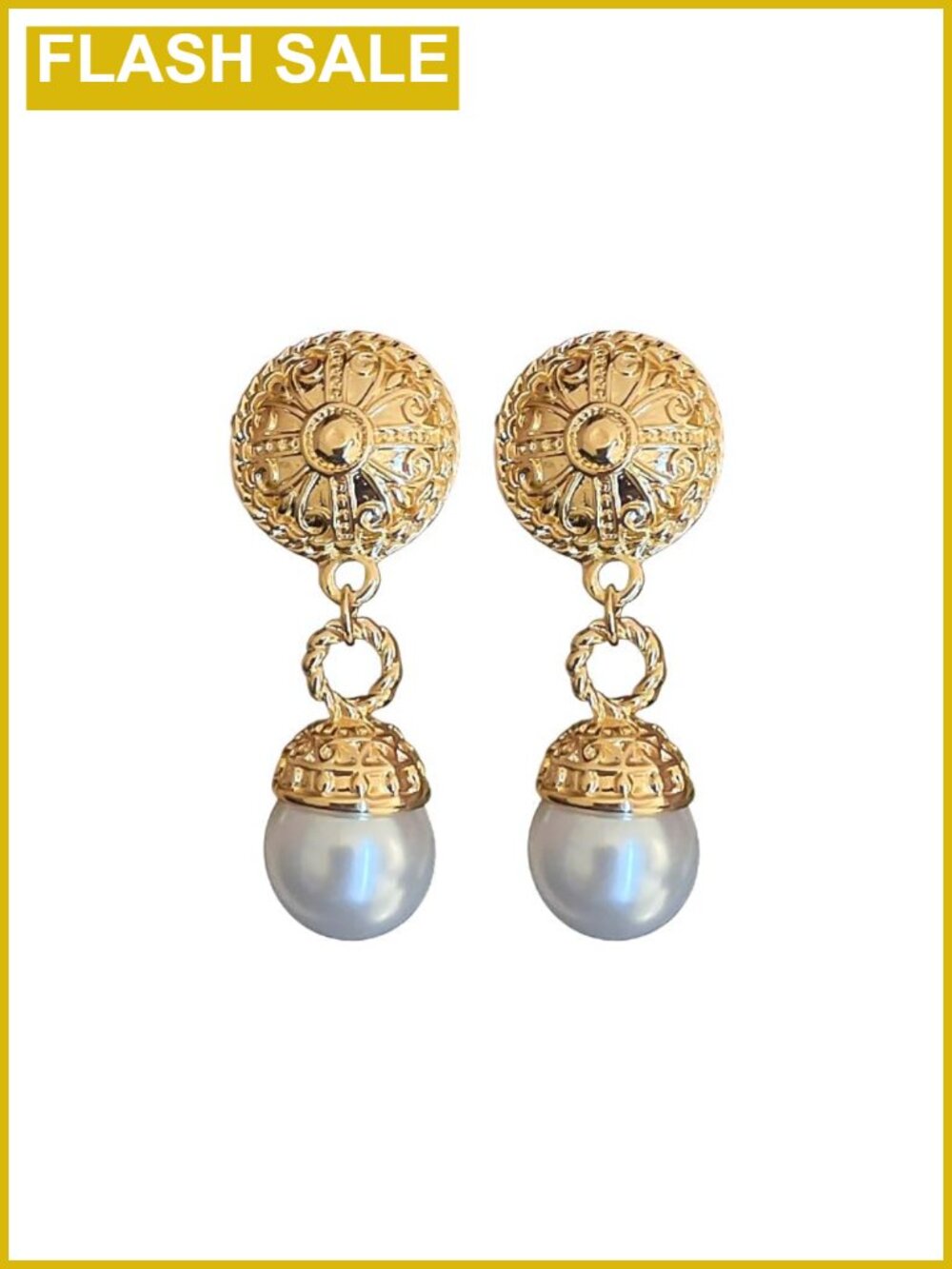 Gold Filigree Pearl Drop Earrings French Wire Dangle